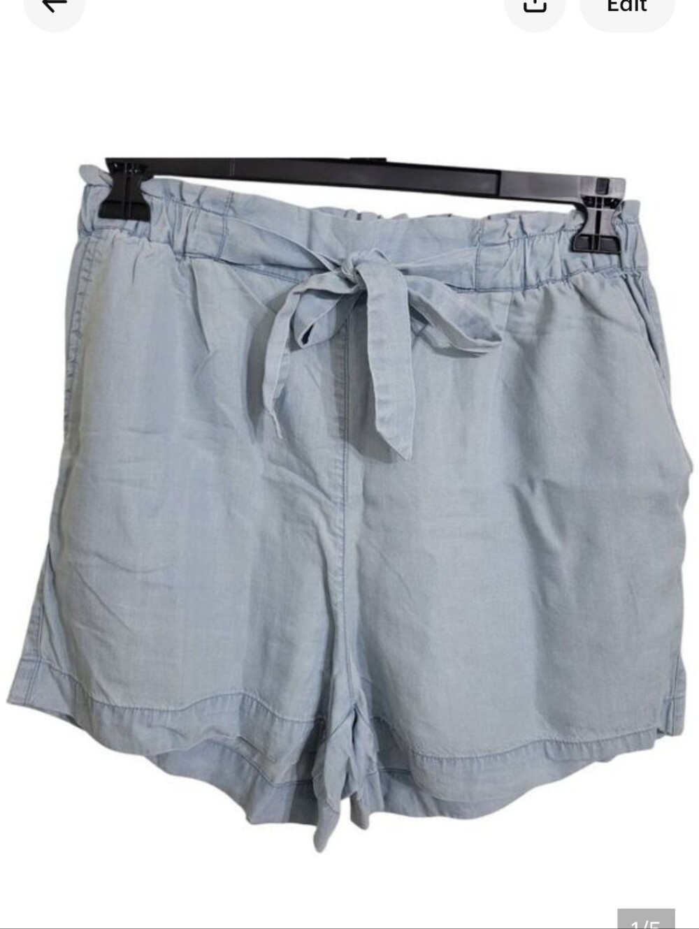 H&M High Waist Paper Bag Chambray Denim Shorts Pull On Light Weight Sz 8